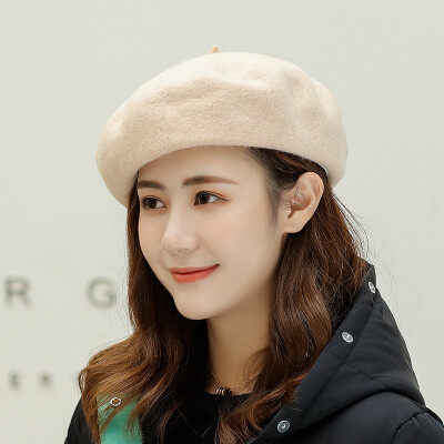 

Hat female Japanese autumn&winter wool berets retro Joker solid color wool painter Hat Korean literary bud Hat