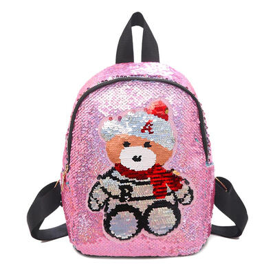 

Cute Sequins Bear Pattern Travel Backpacks Women Glitter Small School Bags