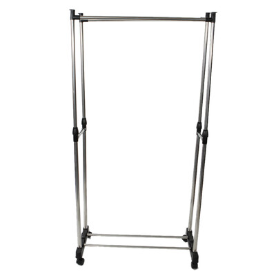

Dual-Bar Organizer Drying Rack Rolling Clothes Drier Hanger Stand with Shoe Shelf