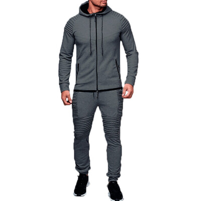

SUNSIOM 2Pcs Mens Tracksuit Hoodies Sweatshirt Pant Set Gym Sportwear Suit Size -XXL