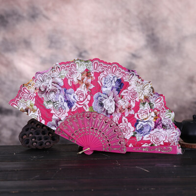 

Siaonvr Best Chinese Style Dance Wedding Party Lace Silk Folding Hand Held Flower Fan