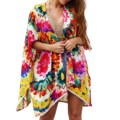 

Toponeto Women Fashion Bohemian Style Summer Printing Beach Sunscreen Shawl Loose Coat