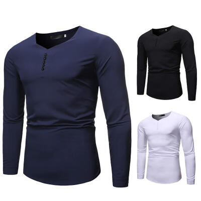 

Men\s Fashion Casual Long Sleeve T-shirt Male Solid Color Square Collar Tops