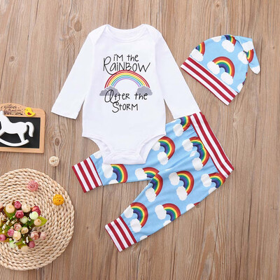 

Newborn Baby Girl Boy Rainbow Romper Tops Jumpsuit Pants Hat Outfits Clothes Set