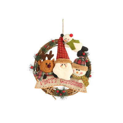 

Christmas Decoration Rattan Wreath Santa Snowman Garland Doll Toy Door Wall Christmas Tree Hanging Ornament for Home Decoration Pa