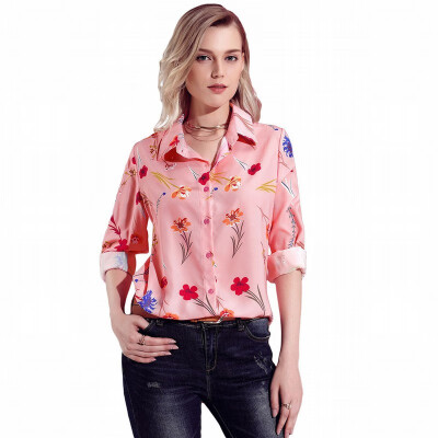 

Suit collar single-breasted long-sleeved printed blouse loose business white-collar shirt