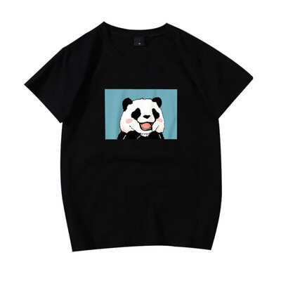 

Cartoon Panda Print T-Shirts Womens Tops Simple Casual Round Neck Short-sleeved Tees