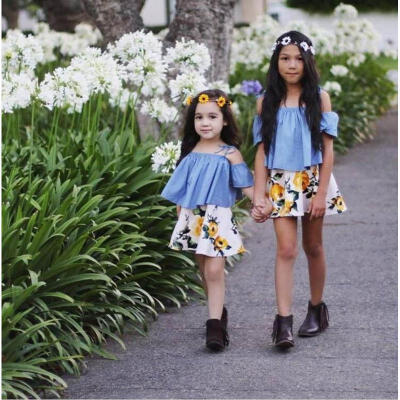 

Summer Infant Kids Baby Girls Off Shoulder Vest Tank Tops Party Tutu Skirt Outfit Set