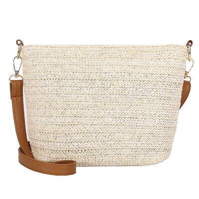 

Summer Beach Casual Women\s Straw Weave Zipper Pouch Crossbody Shoulder Bag