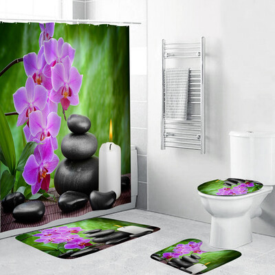 

Toponeto 4PCS Non Slip Toilet Polyester Cover Mat Set Bathroom Shower Curtain