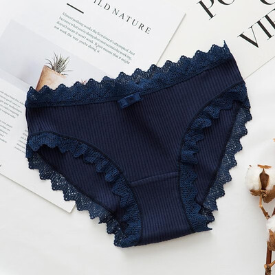 

Women Solid Color Panties Breathable Thread Cotton Mid Rise Lace Trim Bowknot Comfortable Briefs Underwear Lingerie
