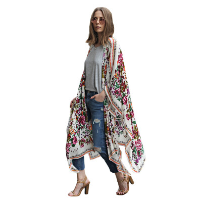 

New Women Chiffon Kimono Cardigan Floral Leopard Print Asymmetric Boho Loose Outerwear Beachwear Bikini Cover Up