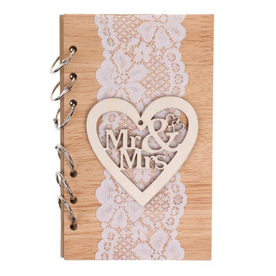 

Wedding Guest Books Wooden Retro Hollow Lace Notebook Name Sign Board Gifts