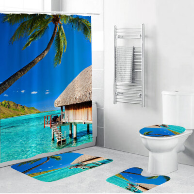 

〖Follure〗4PCS Non Slip Toilet Polyester Cover Mat Set Bathroom Shower Curtain