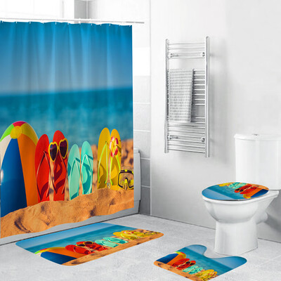 

Gobestart 4PCS Non Slip Toilet Polyester Cover Mat Set Bathroom Shower Curtain