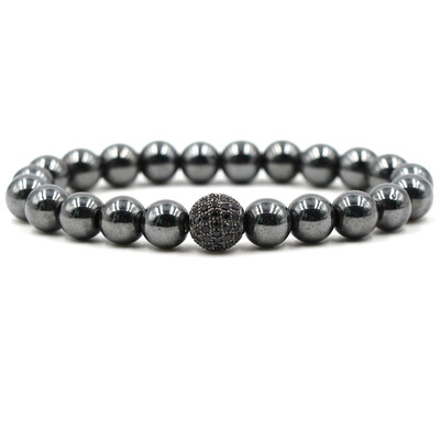 

8 mm Micro Inlay Zircon Black Ball Stone Hand Cord Bracelet Elasticity Bracelet Unisex Pair Jewellery