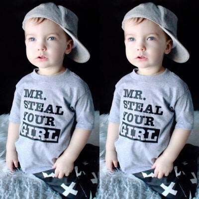 

Cute Kids Boys Mr Steal Your Girl Crew Neck T shirt Letter Print Casual Tee Tops