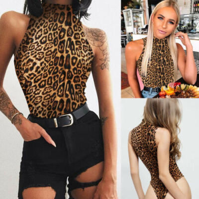 

Sexy Womens Leopard Print Jumpsuit Bodysuit Stretch Leotard Tops Blouse Romper