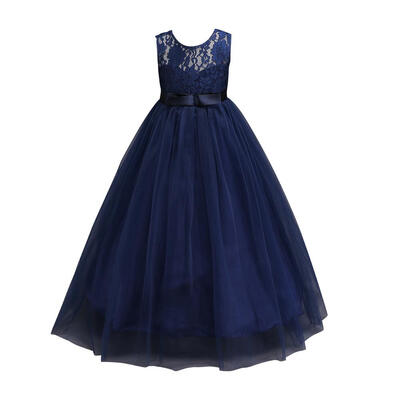 

Kids Long Dresses Girls Lace Formal Tulle Ball Gown Pageant Wedding Costume