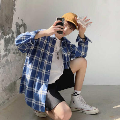 

Mens Casual Plaid Shirts Fashion Long Sleeve Loose-Fitting Check Top