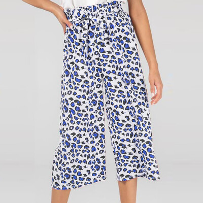 

Tailored Women Casual Elastic Band Belt Leopard Print Lady Calf-Length Wide Leg Pants