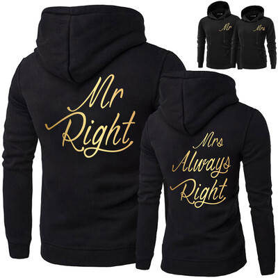 

2019 New Mr Right And Mrs Always Right Couple Hoodie Long Sleeve Letter Printing Funny Hooded Sweatshirt Top Lovers Gifts