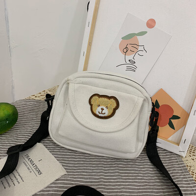 

Fashion simple wild Messenger bag 2019 new cute bear canvas bag casual cartoon girl shoulder bag