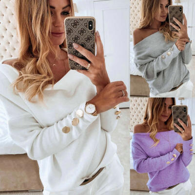 

Women Autumn Off Shoulder Casual Long Sleeve Pullover T-Shirt Blouse Baggy Tops Tee