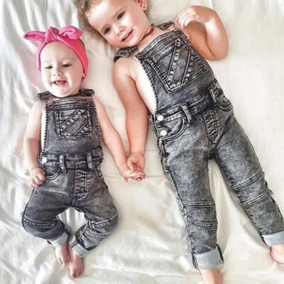 

NEW Baby Girls Toddler Trousers Kids Dungaree Overall Jumpsuit Playsuit Jeans