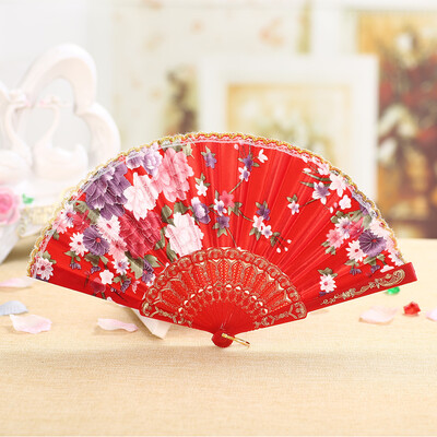 

Siaonvr Best Chinese Style Dance Wedding Party Lace Silk Folding Hand Held Flower Fan