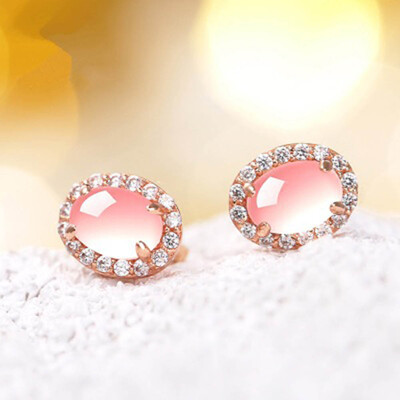 

Temperament Diamond Women Earrings Furong Stone Pink Gold Rose Gold Earrings Simple&Elegant Earrings