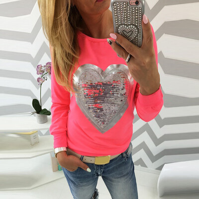 

Nomeni Womens Heart Sequins O Neck Long Sleeve Blouse Ladies Top Shirt Blouse T Shirt