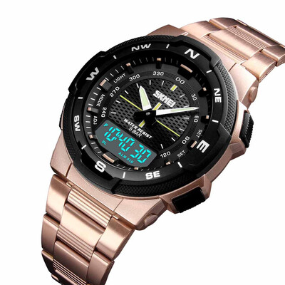 

Gobestart SKMEI Casual Fashion Business Watch Double Display Steel Belt Mens Watch