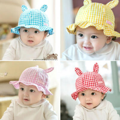 

Rabbit Ears Warm KidGirls Basin cap plaid Baseball hats Baby outdoor New