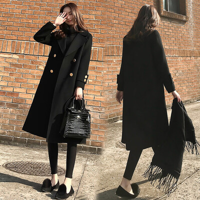 

Toponeto Women Work Solid Vintage Winter Office Long Sleeve Button Woolen Jacket Coat