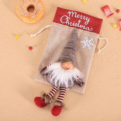 

FUNNYBUNNY Christmas Decorations Forest Man Gift Bag Christmas Nordic Old Man No Face Doll Cartoon Beam Mouth Linen Bag Report