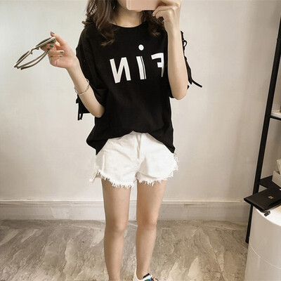

Women Summer Lace Up T-Shirt O-Neck Print Casual Top Half Sleeves Basic Female T-shirt -5XL