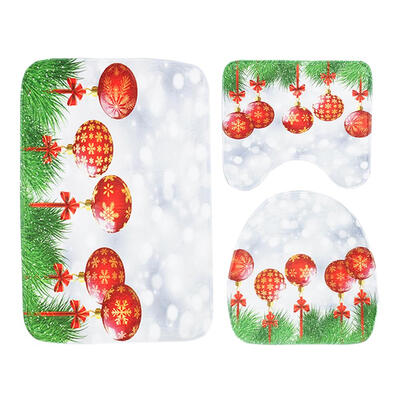 

3pcs Christmas Red Ball Toilet Seat Cover Bathroom Mat Non-slip Carpet Mat