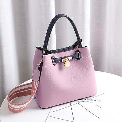 

In summer the Korean version of contrasting soft leather bucket bag for women has a single shoulder&a female broadband diagon