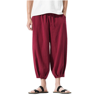 

Gobestart Summer Men Casual Harem Pants Jogger Pants Fitness Trousers Linen Loose Pants