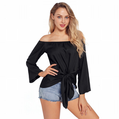 

Solid color one-piece collar speaker seven-point sleeve casual loose top