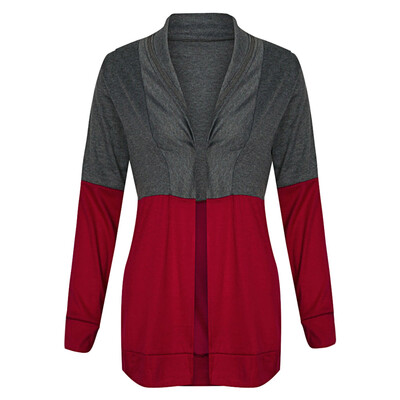 

Collarless Long Sleeve Color Blocking Open Front Women Cardigan