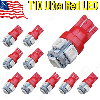 

10PCS Super Bright T10 SMD 194 168 LED Red Car Dome Map Instrument Lights Bulbs