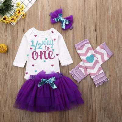 

Baby Girl Kids First 1st Birthday Dress 4Pcs Set Cake Smash Photoshoot Outfit