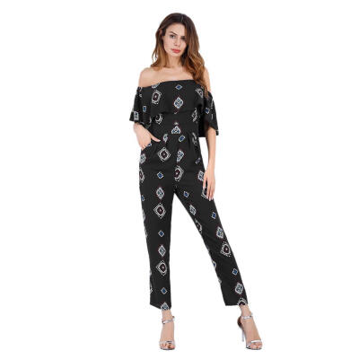 

Sexy Women Summer Chiffon Jumpsuit Off Shoulder Ruffle Printed Slim Romper