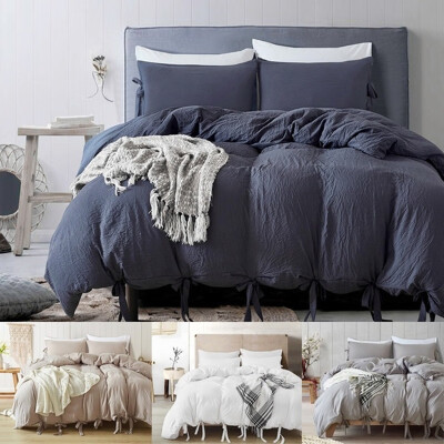 

Natural Soild Color Washed Cotton Duvet Cover Set Bedspread Fitted Sheet TwinQueenKing Bedding Set4 Colors