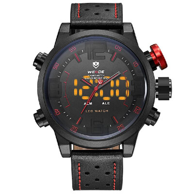 

WEIDE WH5210 Dual Display Two Movement Quartz Digtal Men Watch 3ATM Waterproof LED Backlight Dual Time Zone Week Alarm Month Calen