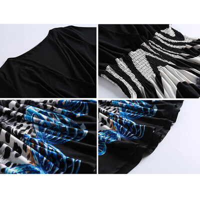 

Sexy Women Plunge V Neck Print Plus Size Dress Big Size Knee-Length Midi Party Dress Black