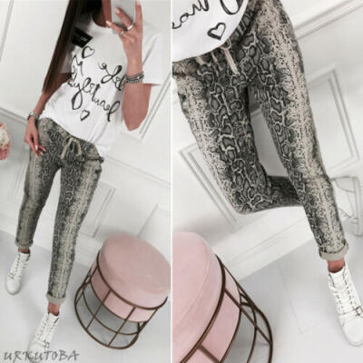 

AU Women High Waist Casual Drawstring Elastic Long Pants Ladies Pencil Trousers