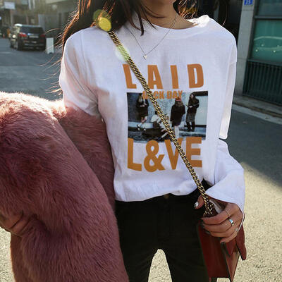 

Korean Fashion Autumn Women T-Shirts Long Sleeve Cartoon Print O-Neck Tops
